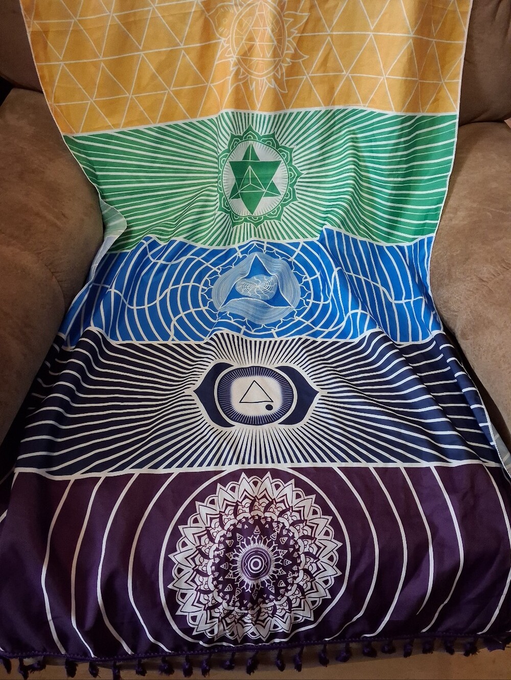 Boho Chakra Tapestry  in Yellow, Green, Blue, Navy & Purple, Red